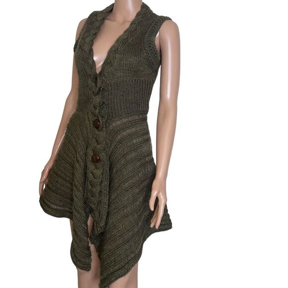 BCBG Maxaria olive green sleeveless heavy woven 3 button up cardigan SZ XS - Picture 4 of 11
